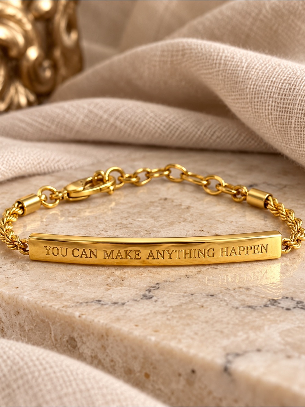 You Can Make Anything Happen Gold Bar Bracelet WW Inspirational Quote Jewelry